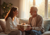 Couple souriant échangeant des cadeaux pour anniversaire