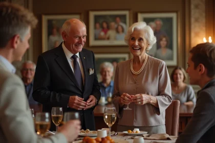 Couple de seniors souriants lors d'une réunion familiale