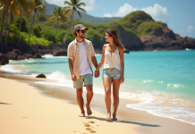 Hawaï : Prix moyen pour une lune de miel sur cette île paradisiaque Jeune couple sur une plage hawaienne paradisiaque