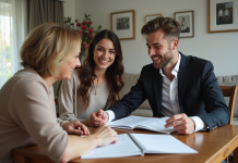 Financement mariage et lune de miel : Qui paie pour ces événements ? Jeune couple en tenue élégante planifiant leur mariage avec une femme âgée