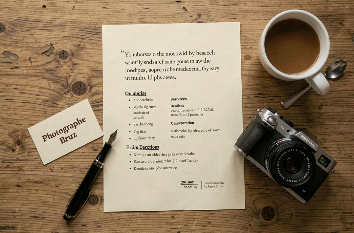 Devis de photographe à Bruz posé sur un bureau avec appareil photo et stylo