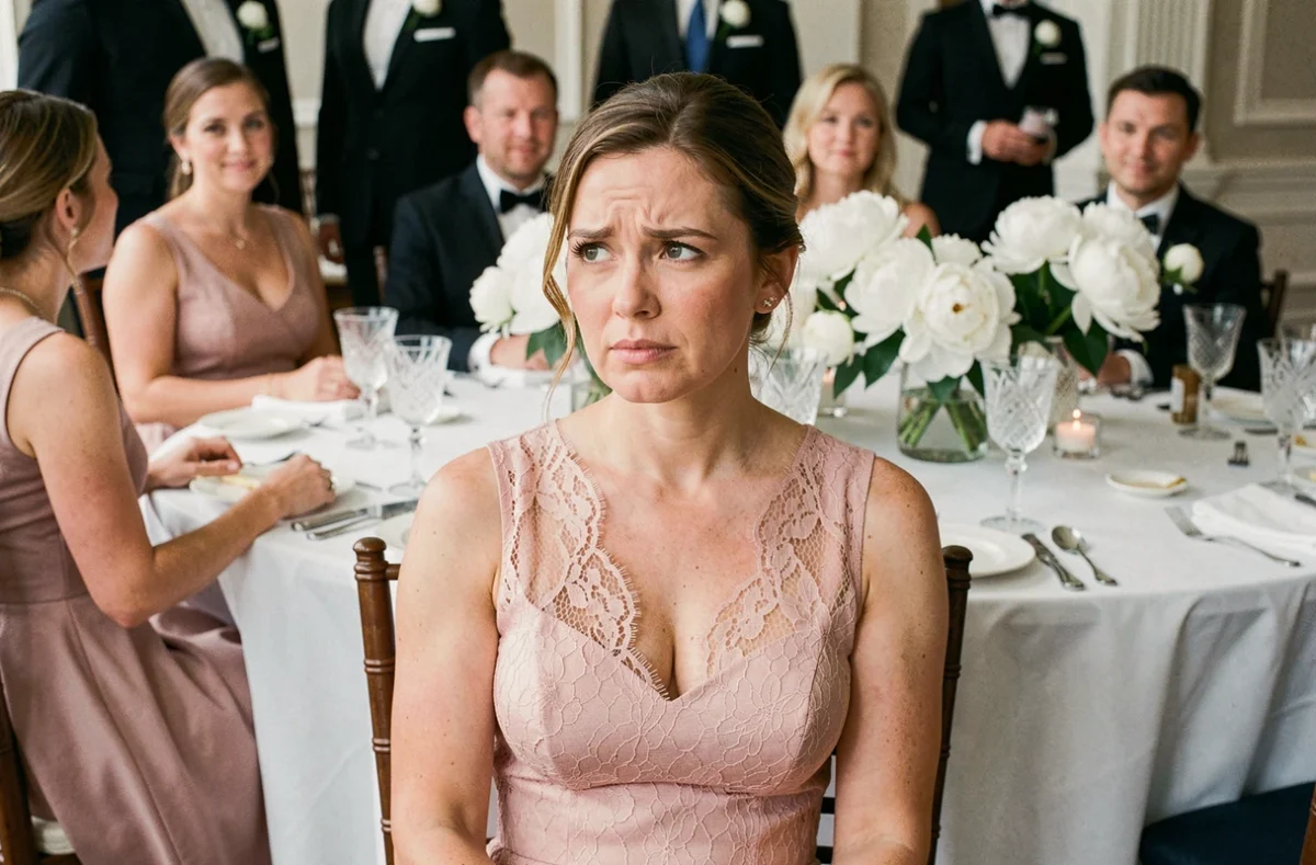 Femme en robe de cocktail en dentelle rose dans un contexte de mariage formel, illustration d'une erreur de code vestimentaire lors d'une réception élégante