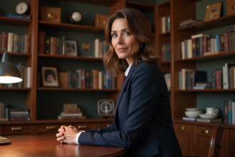 Femme d'âge moyen dans un bureau élégant et chaleureux