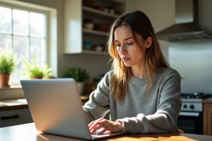 Femme cherchant une robe de mariage sur son ordinateur