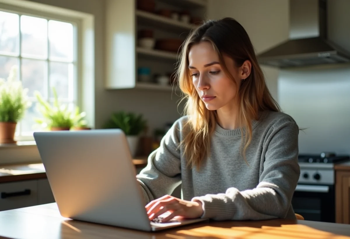 Femme cherchant une robe de mariage sur son ordinateur