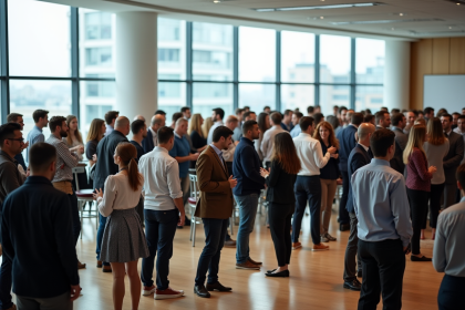 Groupe divers d'adultes en réunion dans une salle moderne