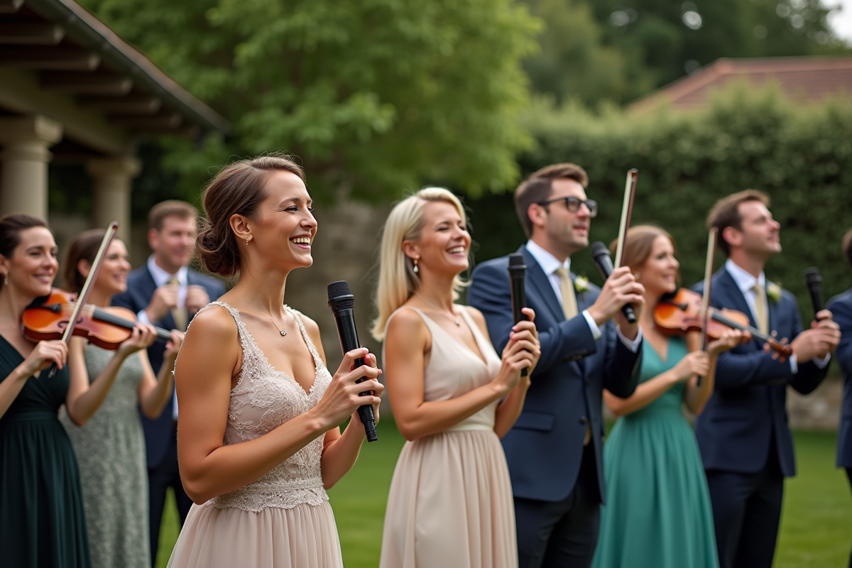 Invites de mariage chantant et riant lors d