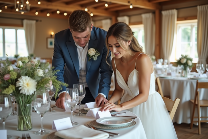 Jeune couple en tenue élégante préparant leur mariage