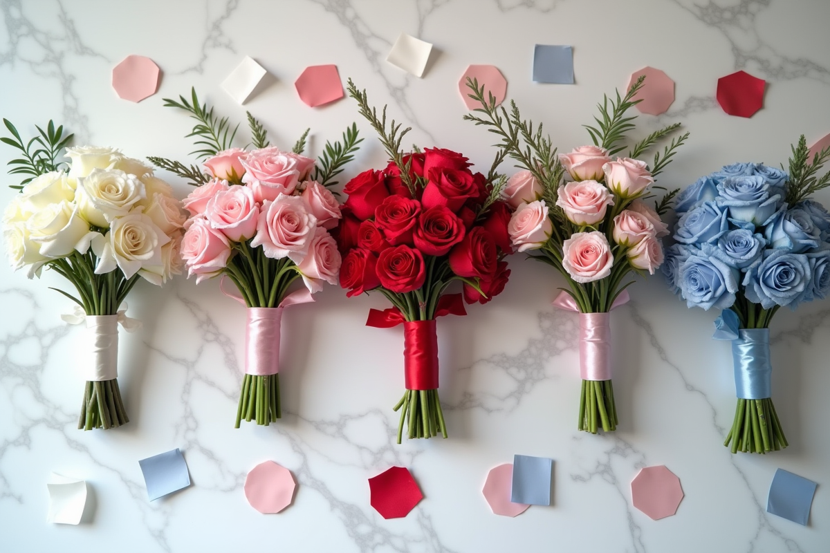Bouquets de mariage variés avec palettes de couleurs