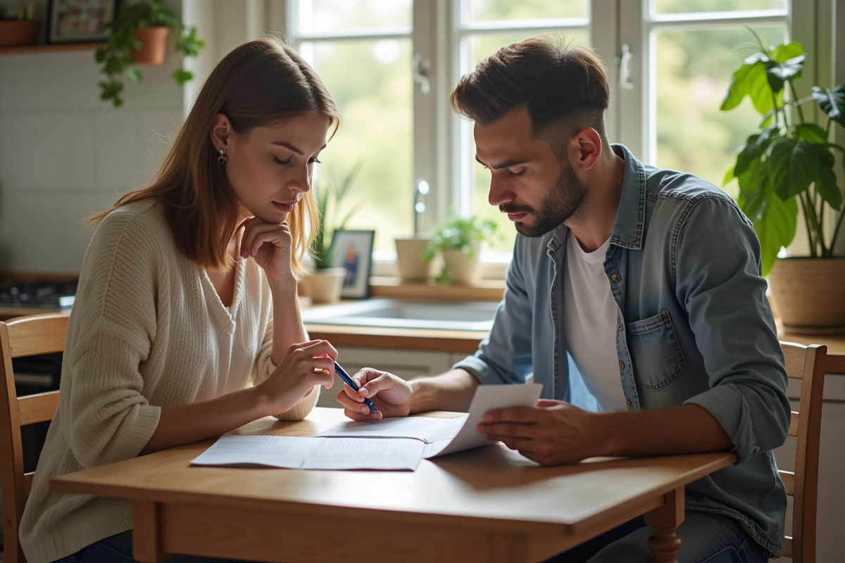 Jeune femme organisant des papiers à la maison