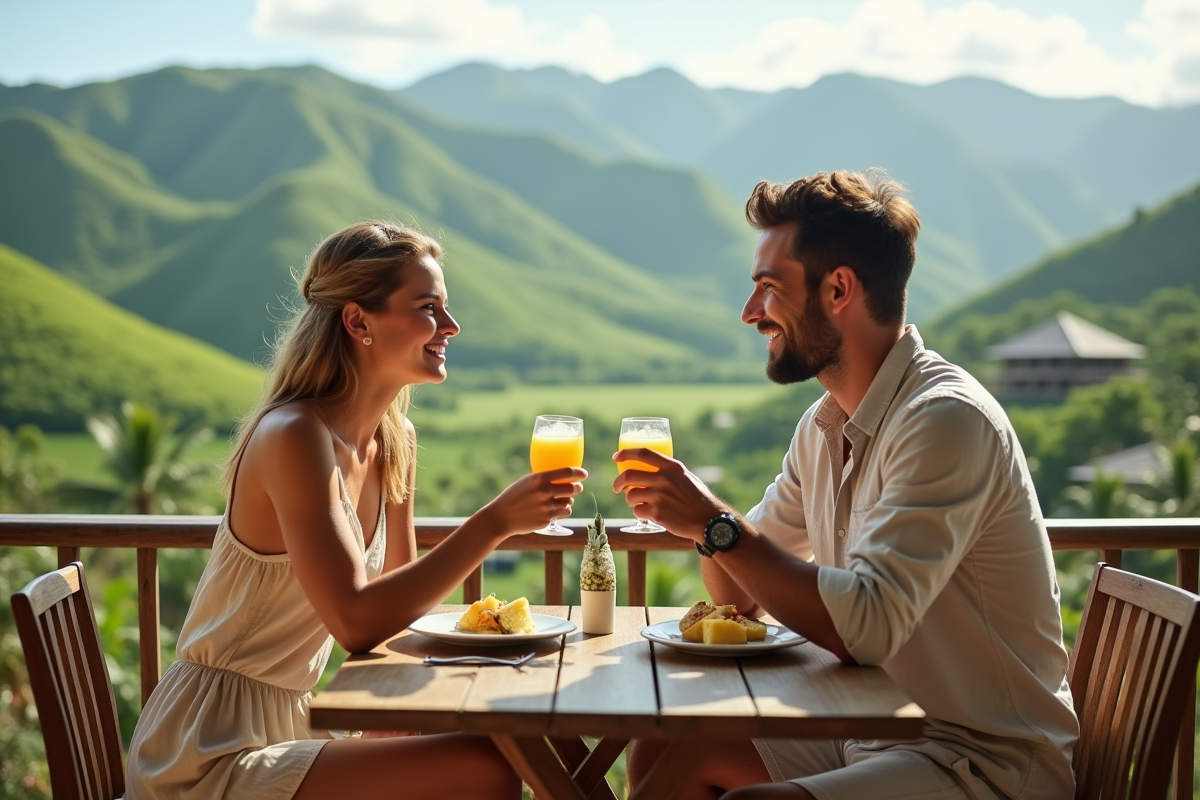 Couple se toasant avec des jus d